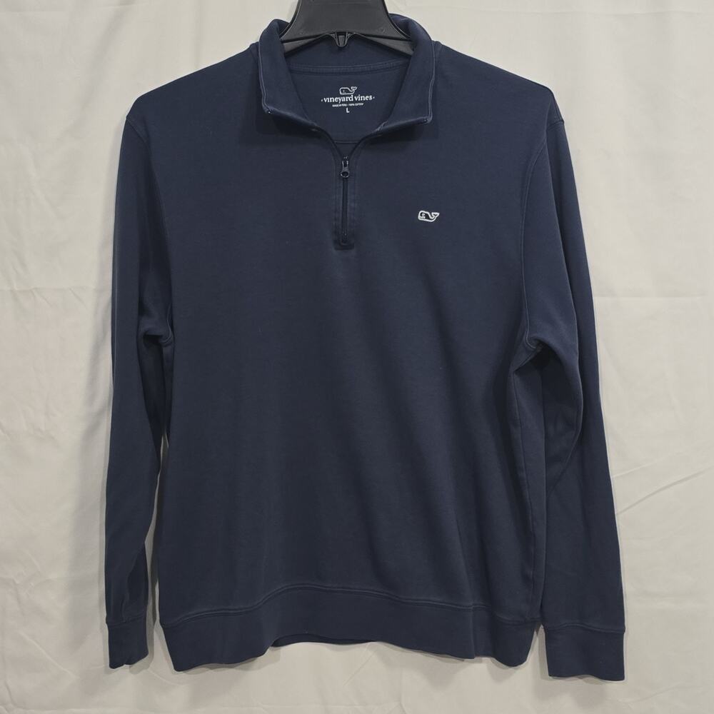 Vineyard Vines Men's L Quarter Zip Sweatshirt Navy Blue Whale Logo Preppy
